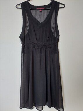 Line & Dot Sheer Black Sleeveless V-neck chiffon dress Size M